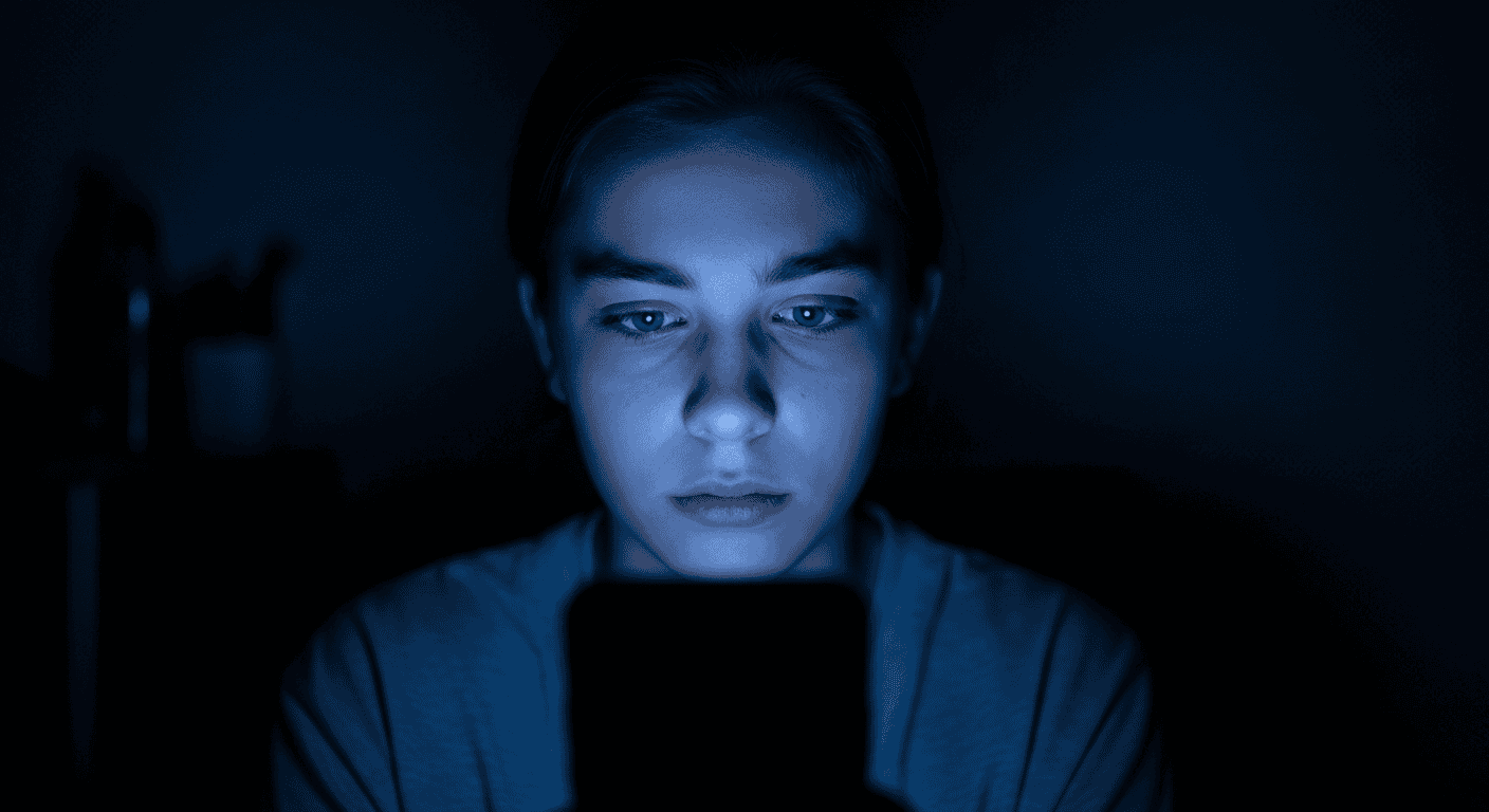 Teenager looking at smartphone screen