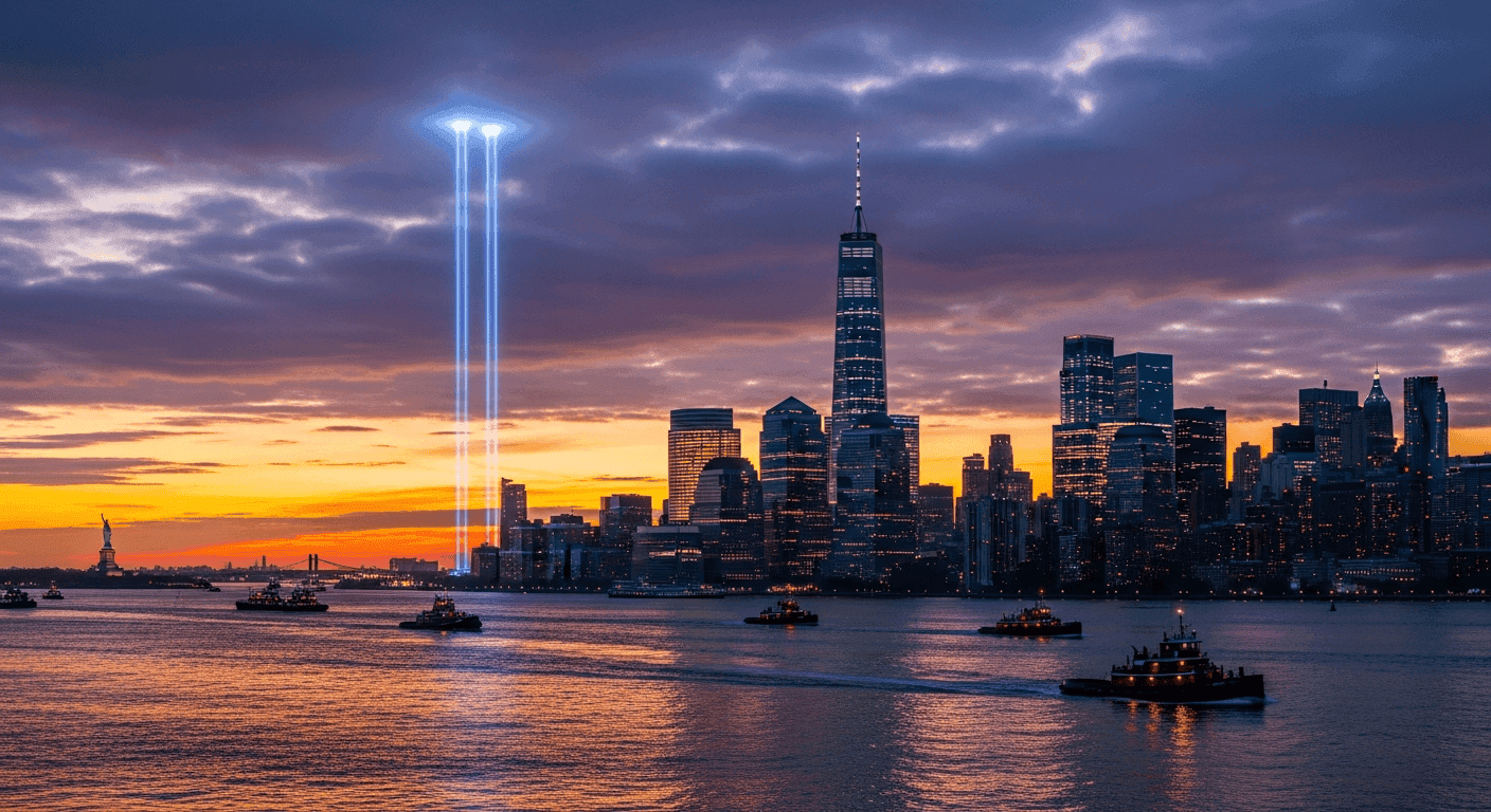 New York City skyline at sunset